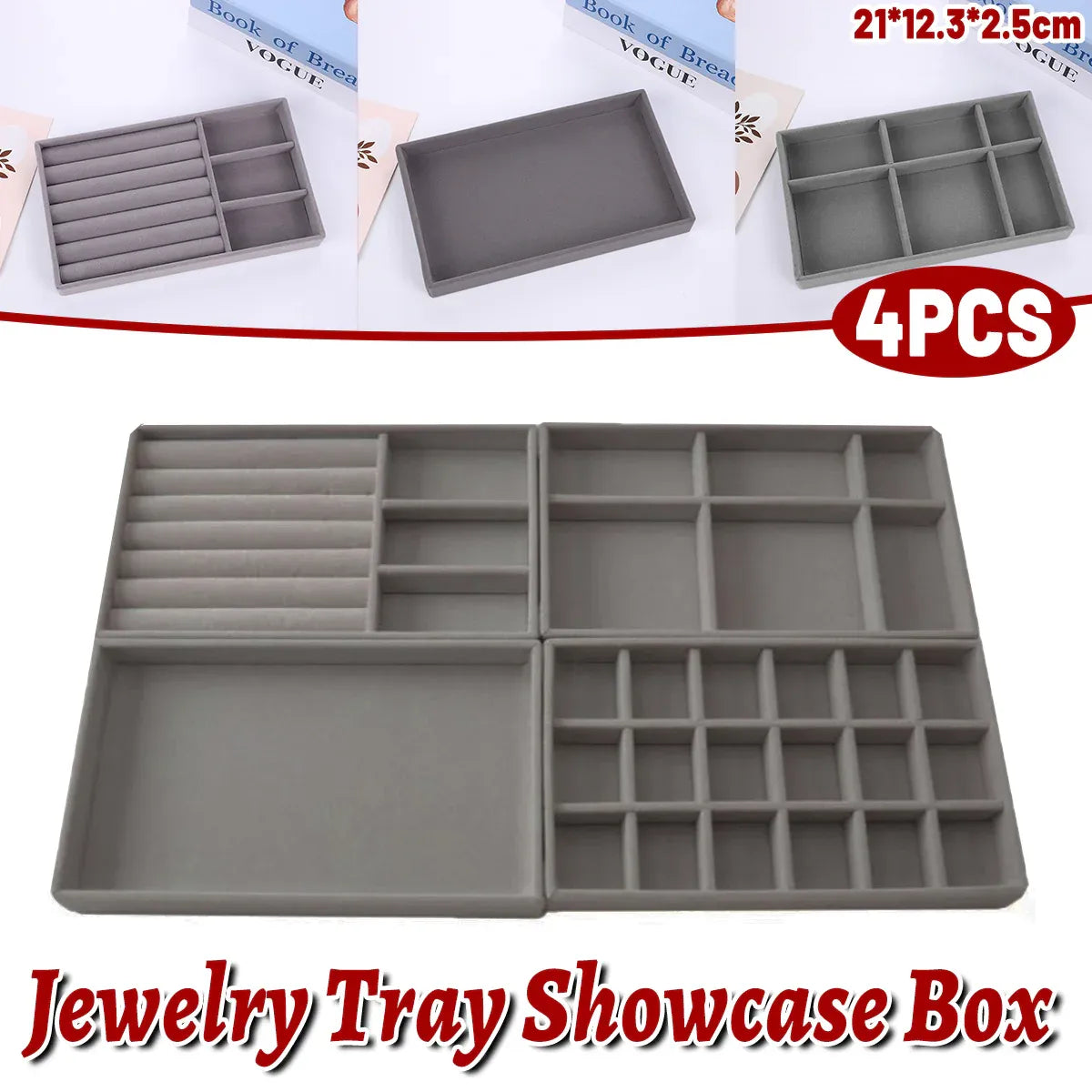 4PCS Jewelry Organizer Box Set Makeup Storage Tray for Rings Earrings Bracelets